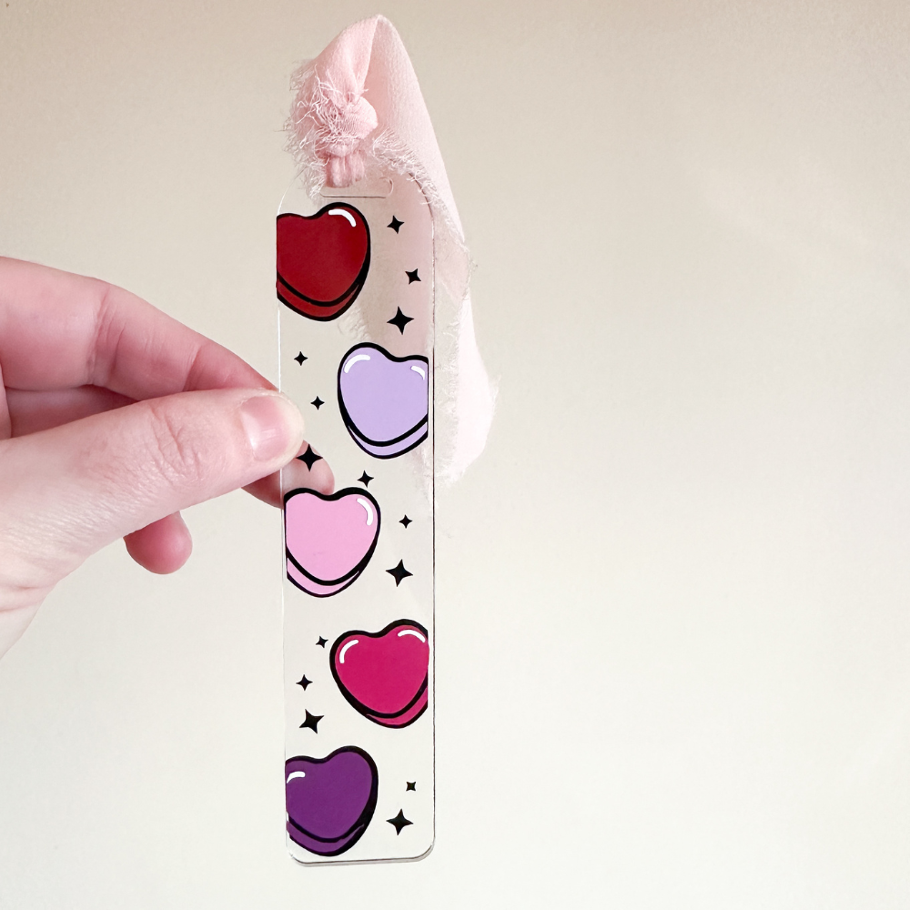 Hearts bookmark with chiffon ribbon