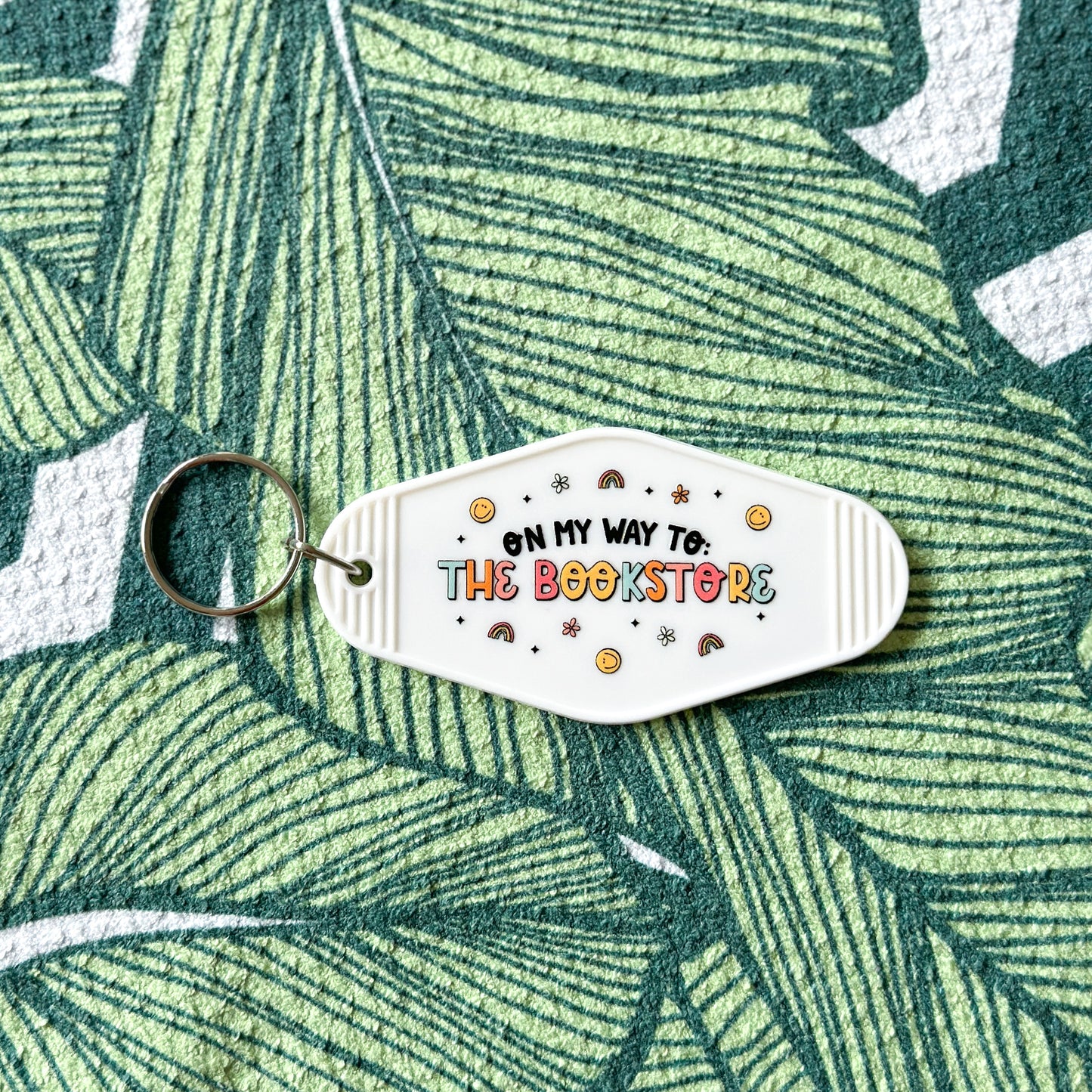 On My Way to the Bookstore Motel Keychain