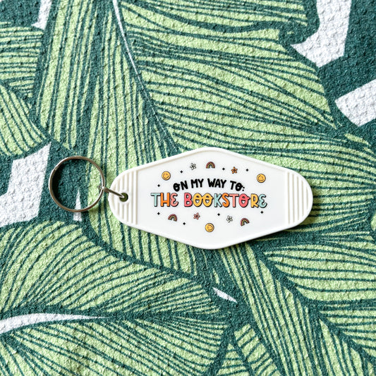 On My Way to the Bookstore Motel Keychain