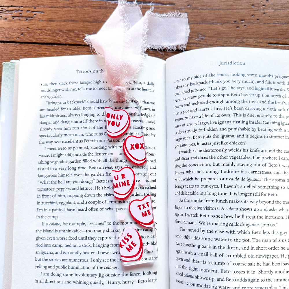 Candy love hearts bookmark with chiffon ribbon