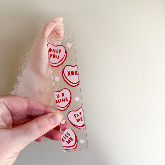 Candy love hearts bookmark with chiffon ribbon