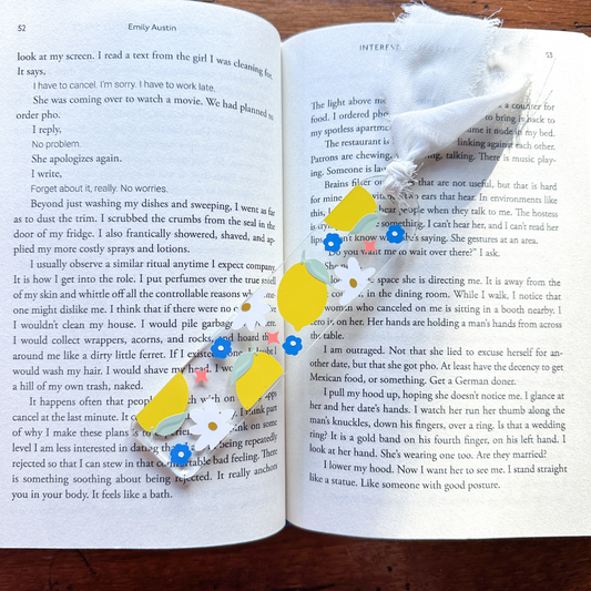 Lemon floral bookmark with chiffon ribbon