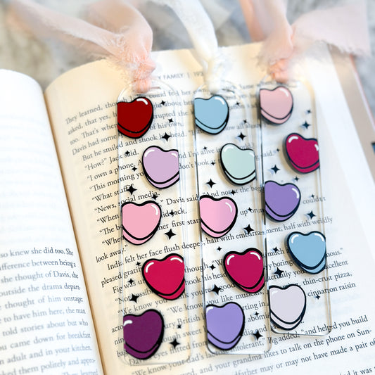 Hearts bookmark with chiffon ribbon